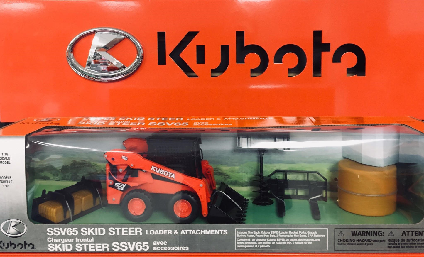 KUBOTA TOY - SSV65 SKIDSTEER LOADER & ATTACHMENTS