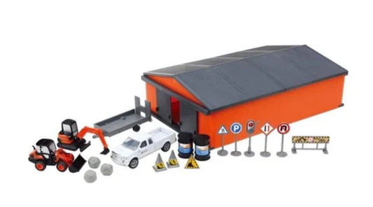 KUBOTA TOY - CONSTRUCTION EQUIPMENT VEHICLES AND SHED SET